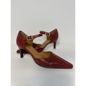 Gianni Fermani Red Leather Pointed Toe Ankle Strap Heals